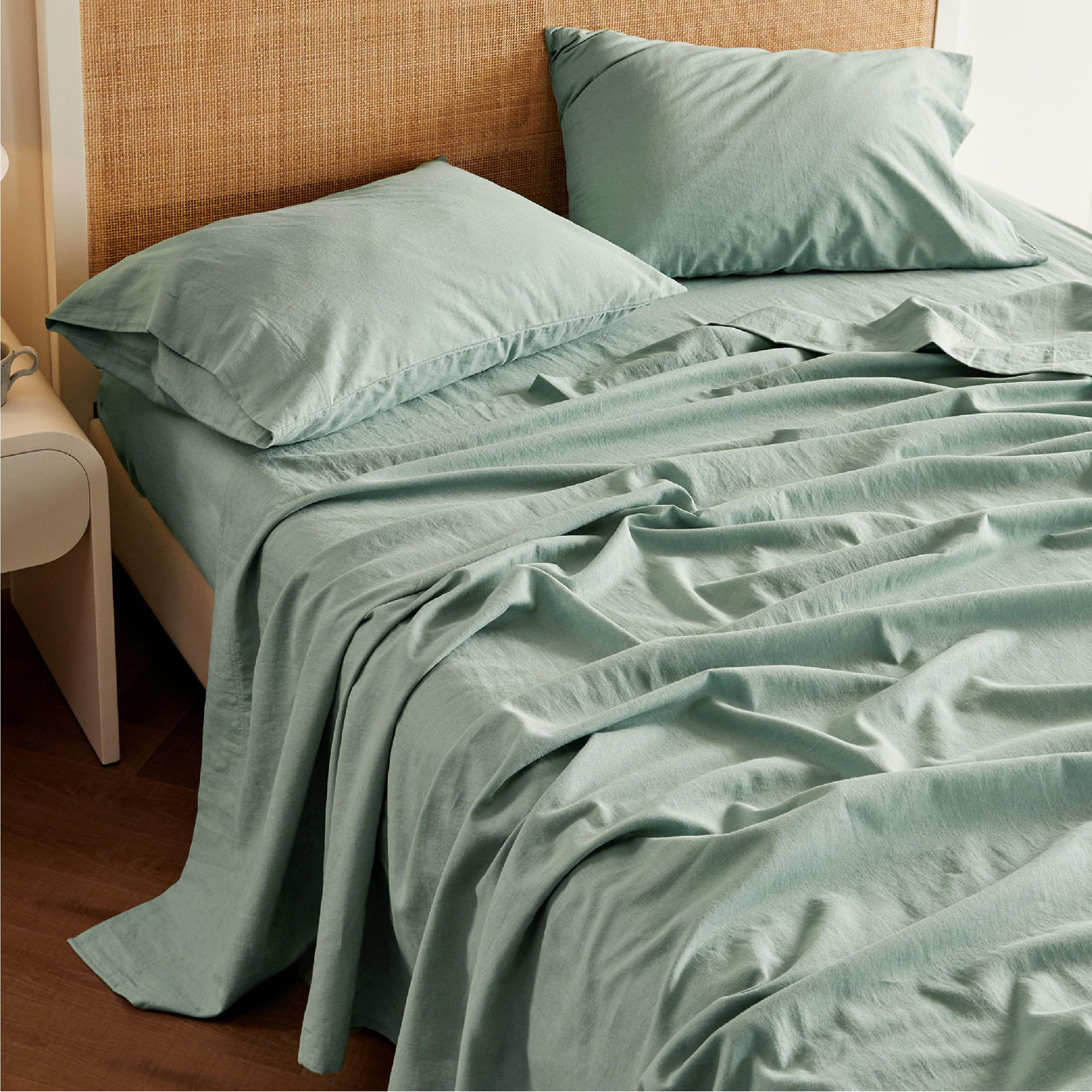 Bedsure Linen Cotton Blend Sheets For All Seasons, Twin Sheet Set with 1 Fitted Sheet + 1 Pillowcase, Sage Green