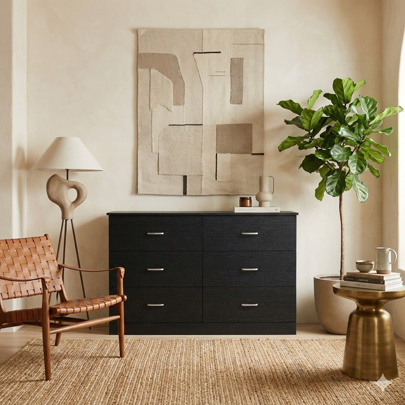 Commode double à 6 tiroirs Allyannah, Chêne noir