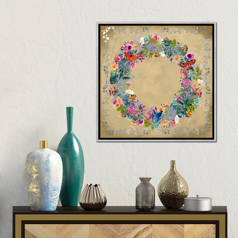 Cercle de fleurs - reproduction d'art murale - toile encadrée, H 18 po x l 18 po, Cadre flottant sans passe-partout