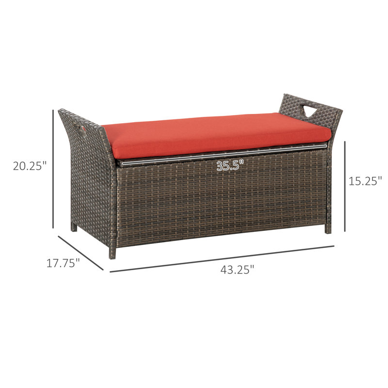 Banc de rangement en osier Joslyn pour patio, coffre de rangement de 110 litres (29 gallons), rouge, Rouge