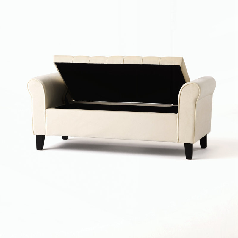 Banc de rangement avec accoudoirs roulés, Ivory, Ivory