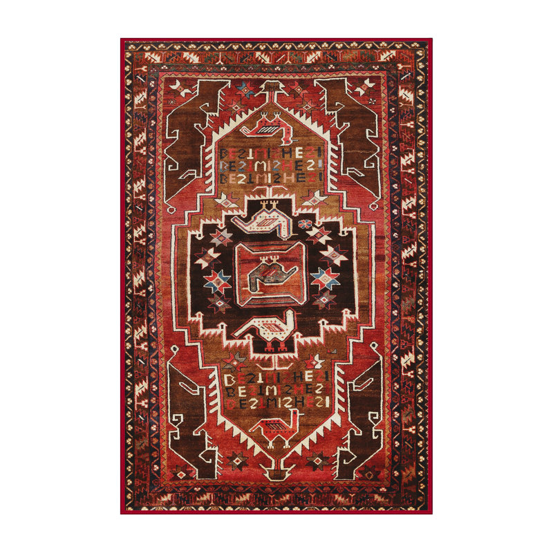 Tapis traditionnel rouge / noir Tilson, Rectangle 5 pi x 7 pi