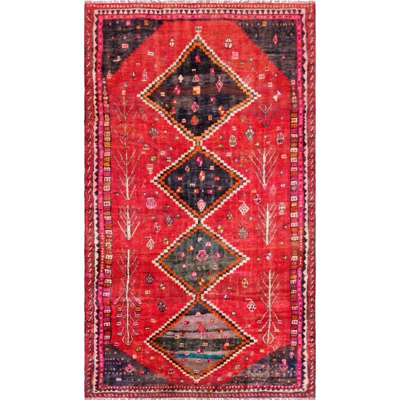 Handmade Red Floral Wool 6' x 9' Area Rug