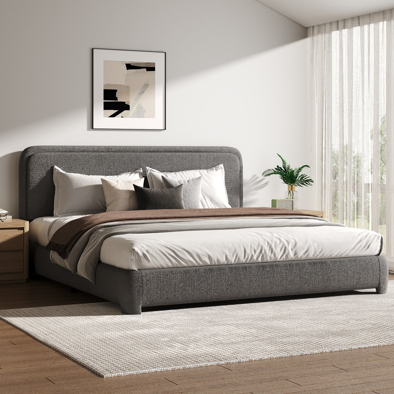 Bensu Boucle Upholstered Platform Bed, Gray, King