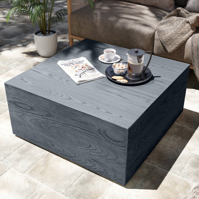 28'' Magnesium Oxide Outdoor Coffee Table with Natural Stone Textured Surface, Rectangle,