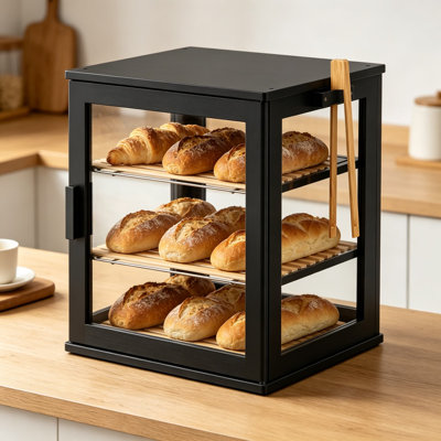 Bamboo Bread Box for Kitchen Countertop, Large 3-Layer Bread Storage Container with Transparent Window, Farmhouse Bread Organizer for Homemade Bread, Fruits, and Pantry