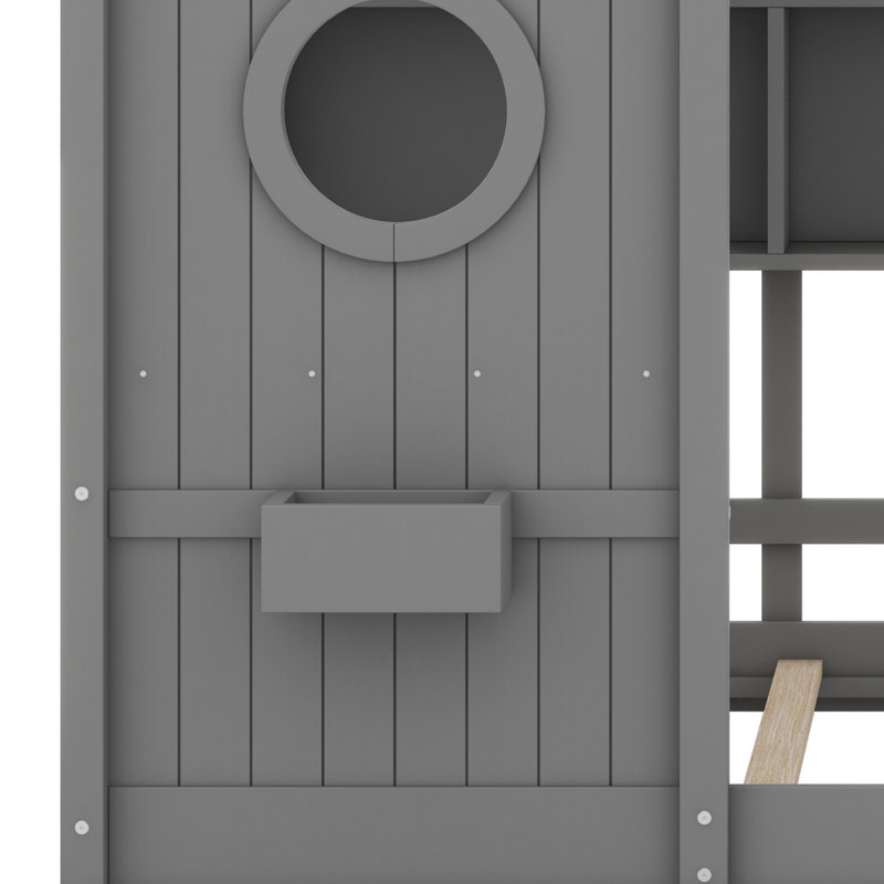 Lit sur pied avec tablette de rangement, Gris
