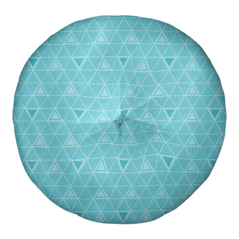 Coussin de sol classique à motif de triangles dessinés à la main, 30 po x 30 po, Bleu sarcelle/blanc