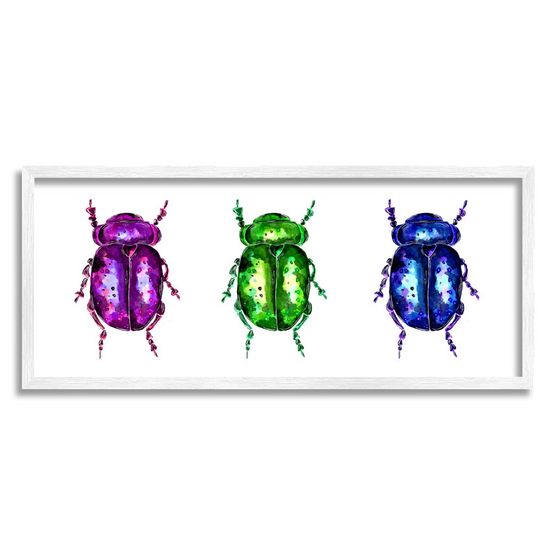 "Three Beetle Bugs" encadré sur bois par Sebastian Grafmann, impression, H 10 po x l 24 po x P 1,5 po