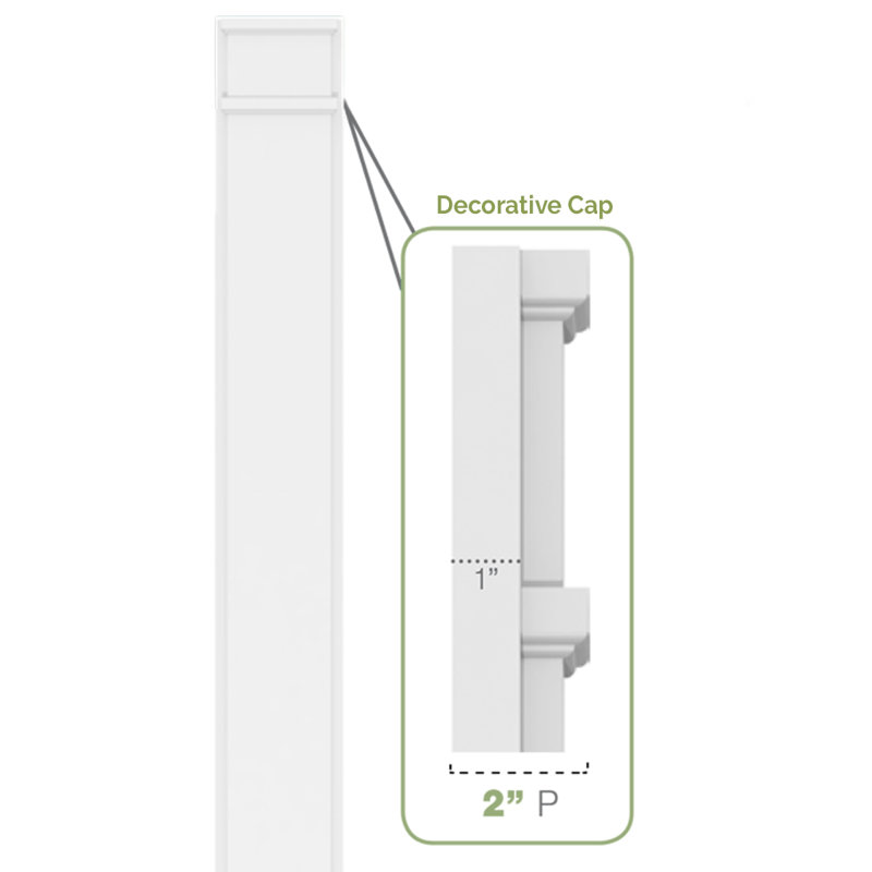 TruCraft Flat Panel Pilaster w/ Decorative Capital & Base, 4"W x 72"H x 2"P Base Can Be Trimmed Up To 6 5/8", Architectural Grade PVC, Sold As Pair