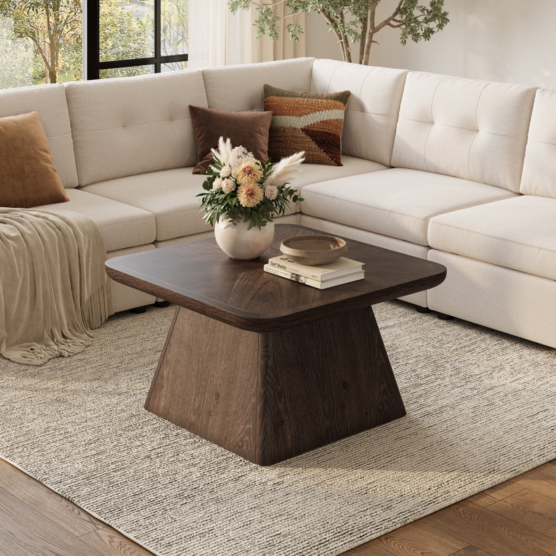 36'' Solid Wood Square Coffee Table with Live Edge, Dark Brown