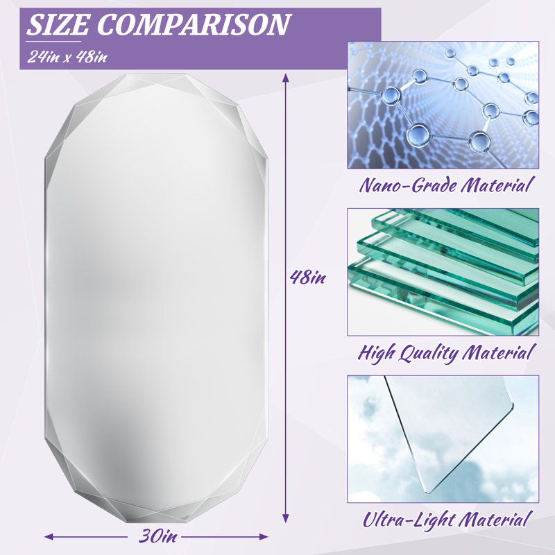Miroir de salle de bain ovale biseauté sans cadre, Ovale, 24 po x 48 po