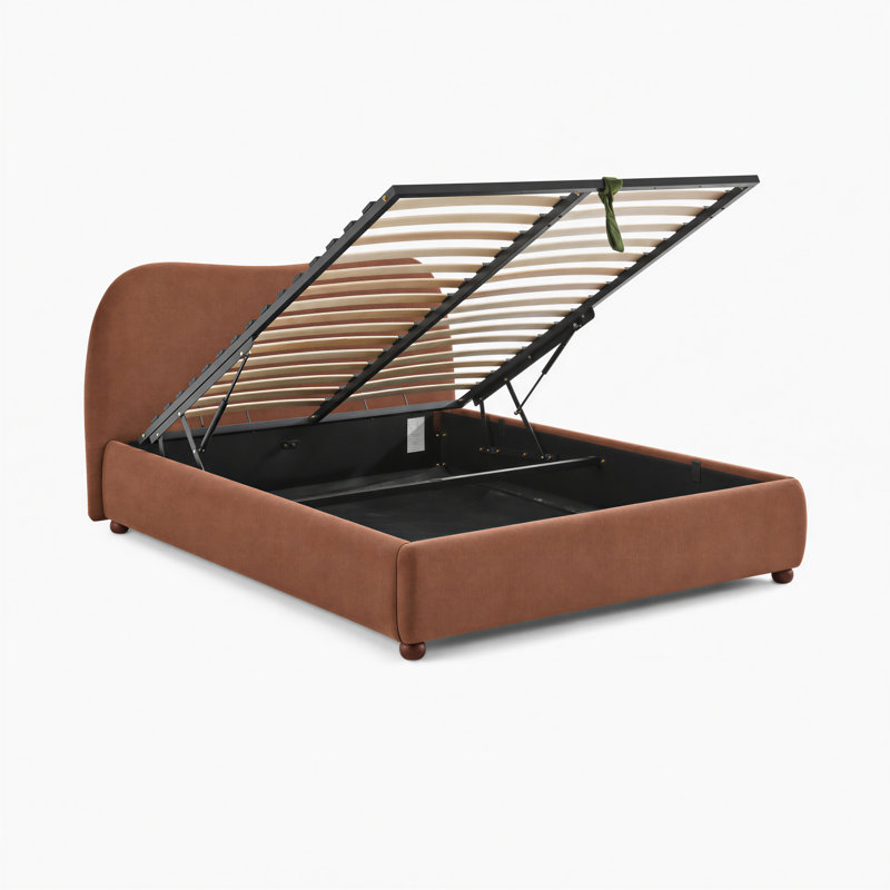 Mabelle Upholstered Ottoman Storage Bed, King, Orange Fabric