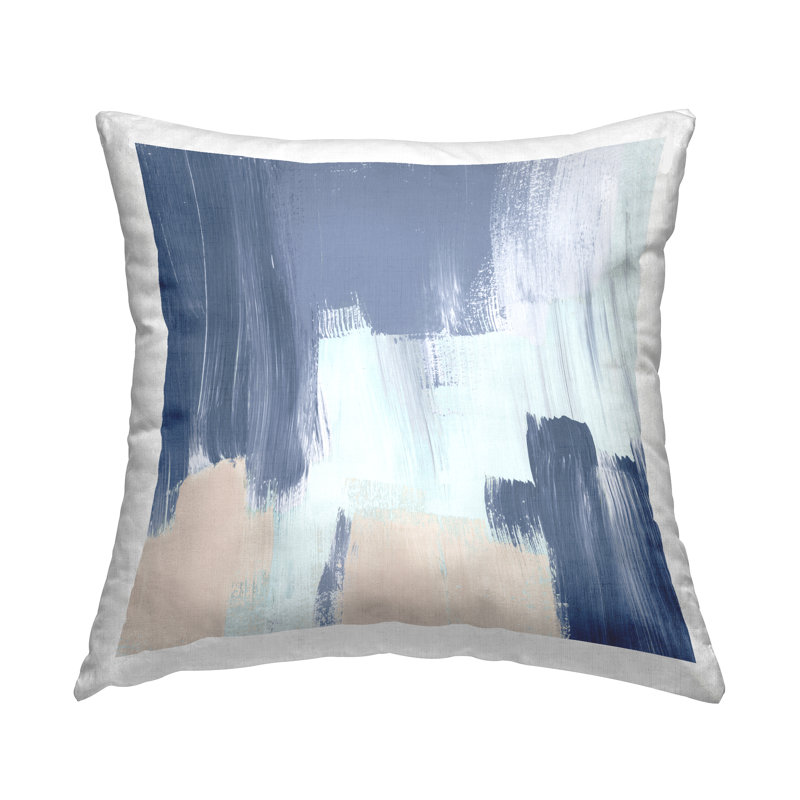 Coussin décoratif imprimé abstrait bleu et brun clair par Lucille Price