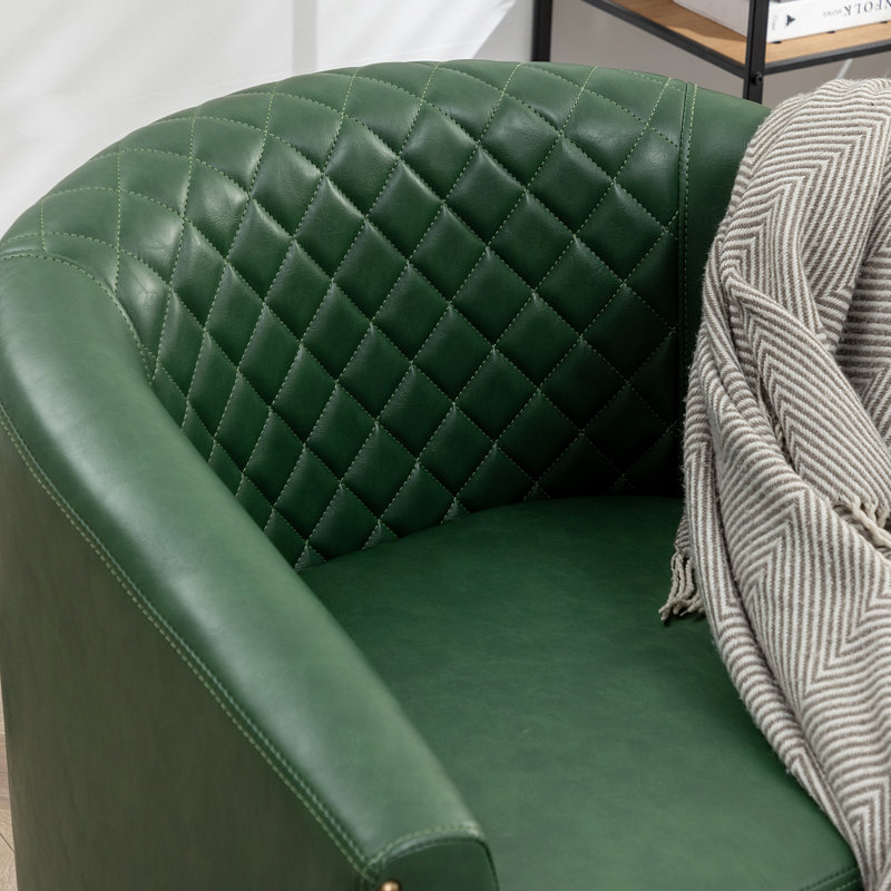Fauteuil demi-tonneau capitonné 2 pièces Oscar, Similicuir vert