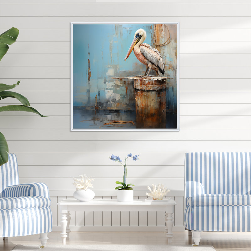 Art mural minimaliste Pelican Poise I, Cadre flottant blanc, H 36 po x l 36 po x P 1,5 po