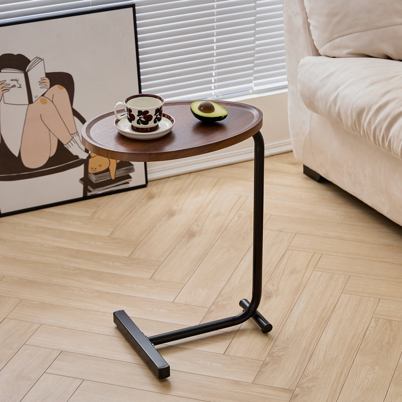 Table d'appoint brune en forme de C, petit canapé pour le salon, Plateau noir / structure noire, 1