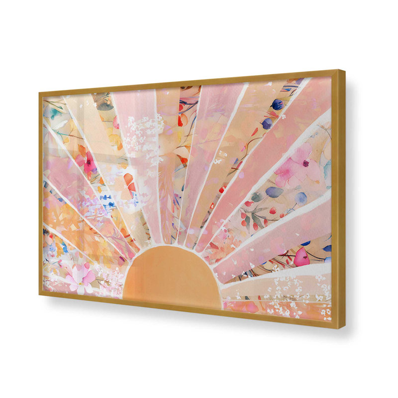 Doux imprimé floral soleil levant, H 25,25 po x l 37,25 po, Cadre photo doré simple