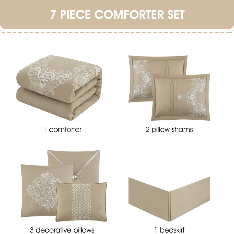 Ensemble d'édredon traditionnel 7 pièces Kelly, Grand, Taupe