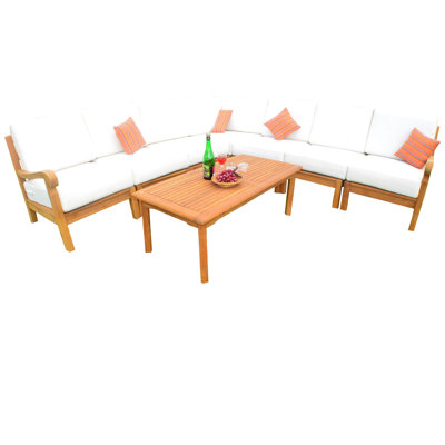 NapaSect 132'' Wide Teak Patio Sectional with Sunbrella® Cushions