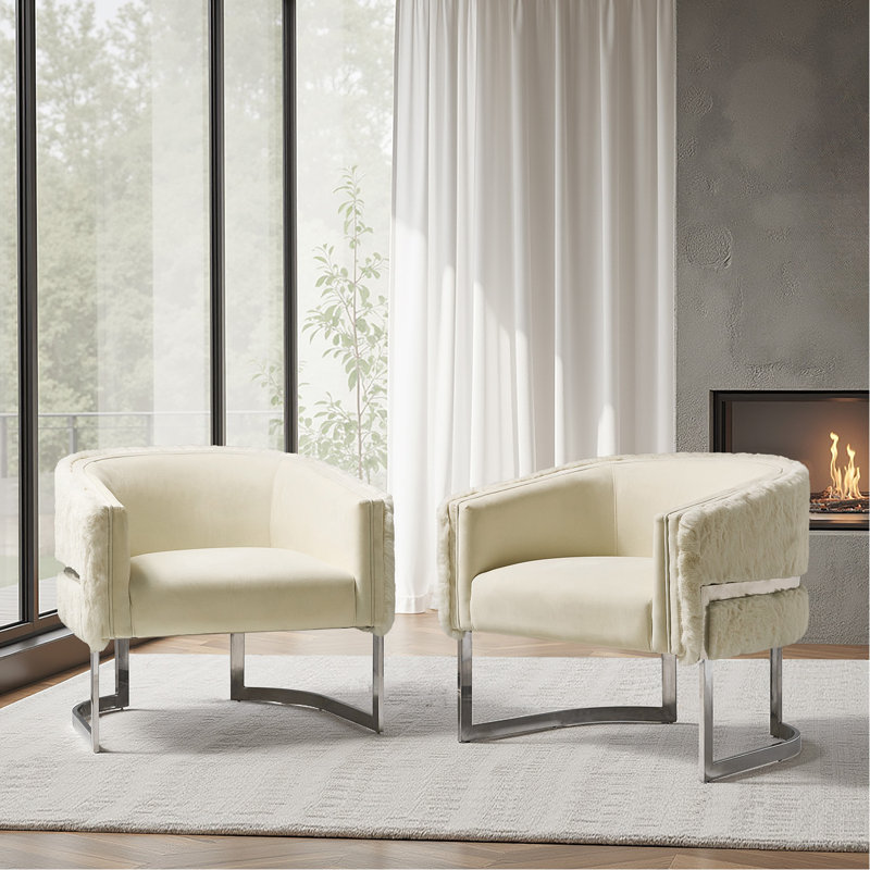 Rosetta Glam Armchair With Metal Legs, Ivory