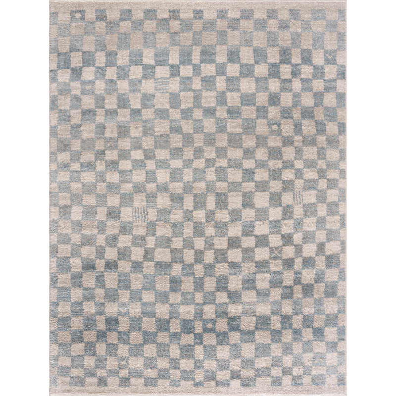 Wingard Contemporary Checkered Blue Area Rug, Rectangle 2'7'' x 4'