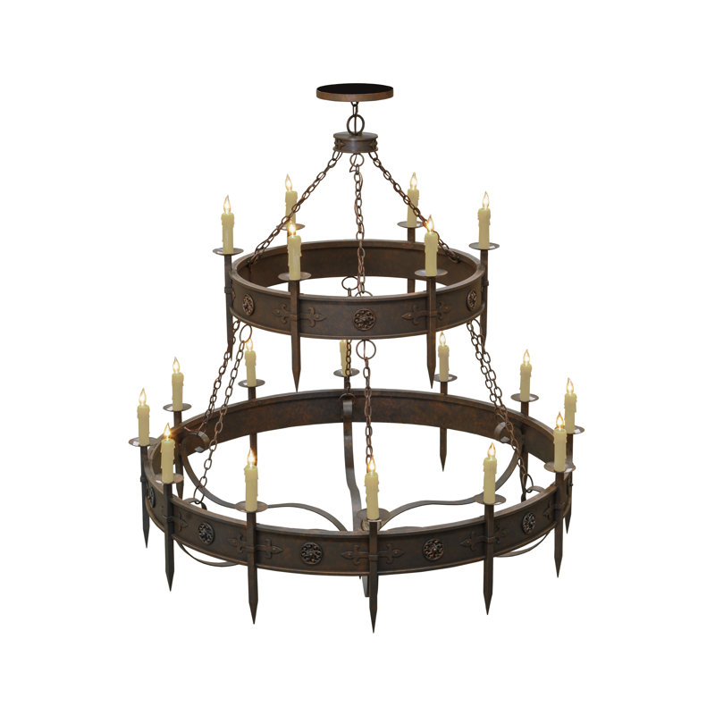 Lustre en roue de chariot à 18 lumières de style bougie Calandra