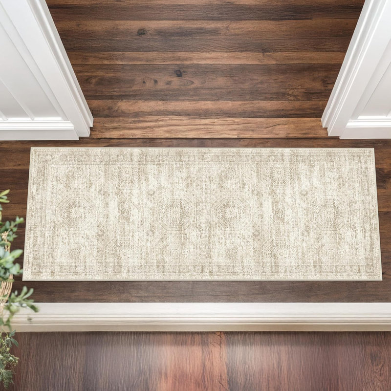 Tapis lavable rétro antidérapant (beige), Tapis de couloir 2 pi x 12 pi