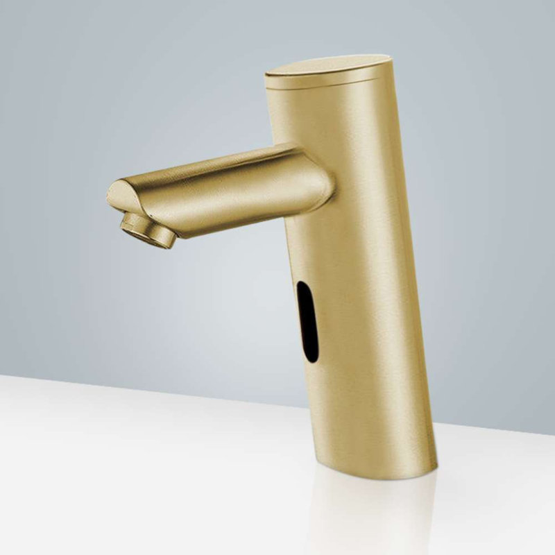 FontanaShowers Melun Brushed Gold Motion Sensor Faucet & Automatic Touchless Soap Dispenser Set