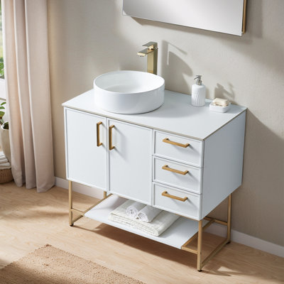 Ensemble de meuble-lavabo simple sur pied 36 po avec lavabo en céramique