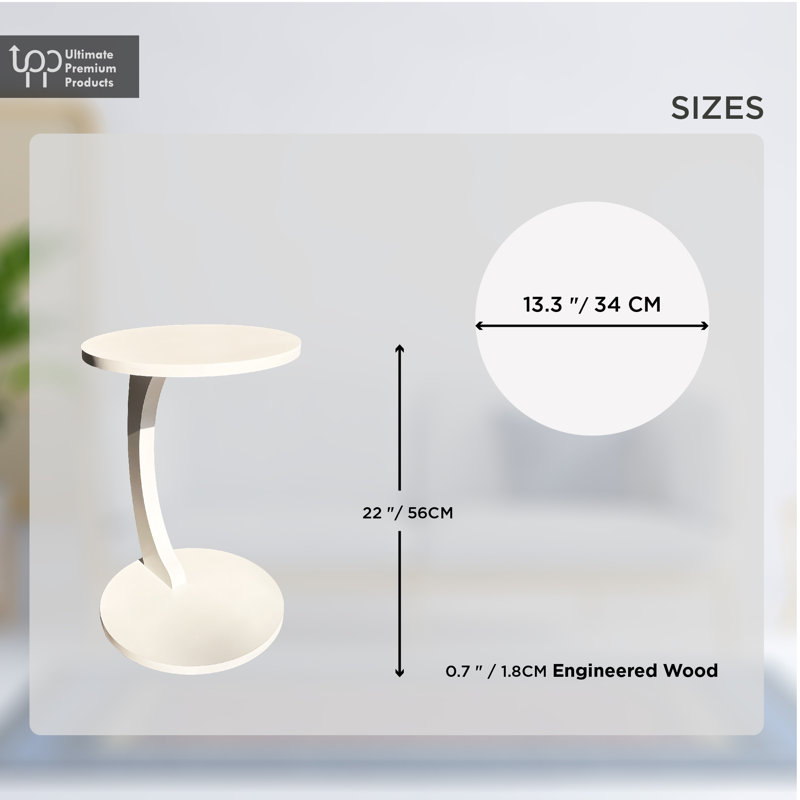 Corrick C-Shaped Round Side Table with Rolling Wheels, White