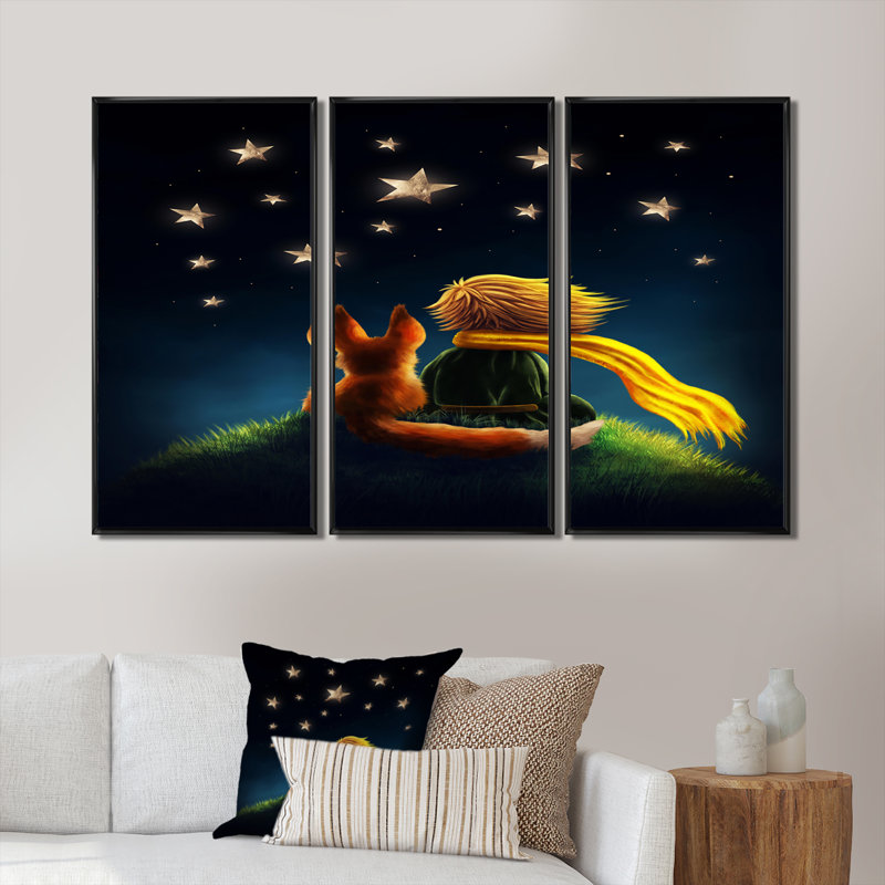 Le Petit Prince, petit garçon avec renard, Noir, H 28 po x l 36 po x P 1 po