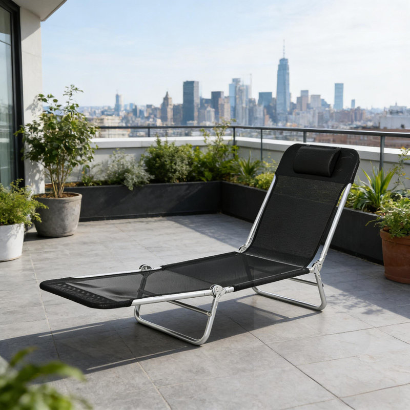 Patio Folding Chaise Lounge Chair, Black