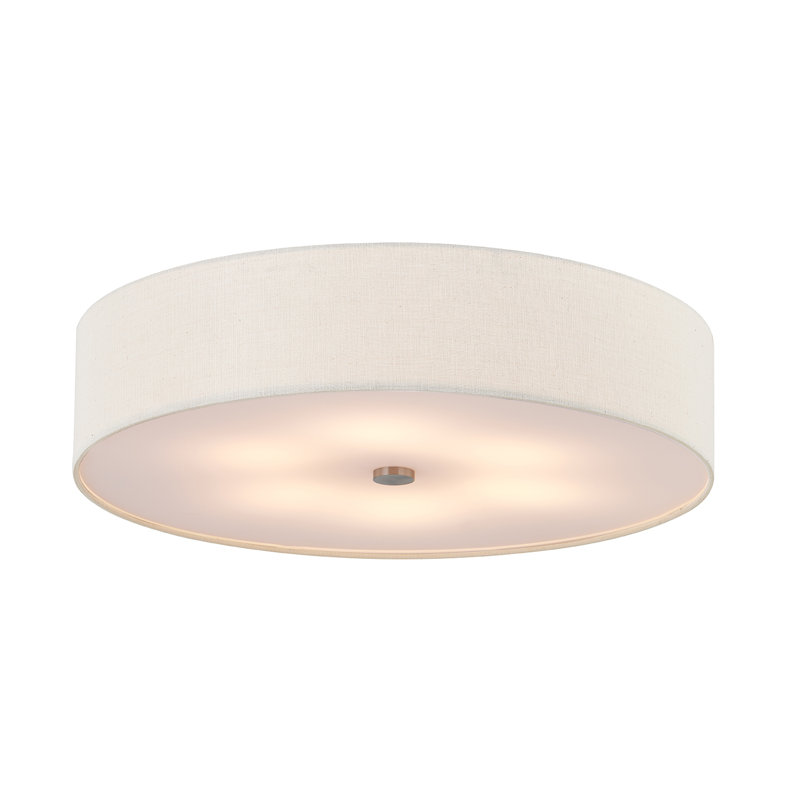 Textile - Classic Drum Flush-Mount -Linen Fabric Shade - 30"D x 30"W x 7.25"H, Cream, Brushed Nickel