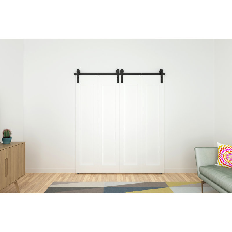 75 in. Black Double Bi-Fold Sliding Barn Door Track and Hardware Kit