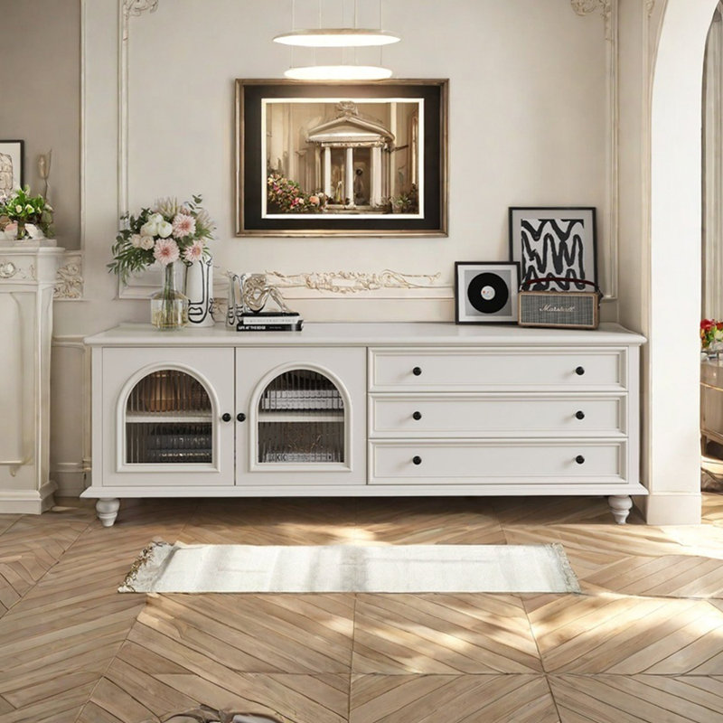 Meuble télé surélevé de style crème clair, 70.86"