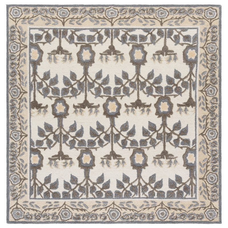 Earthly Treasures Hand Tufted Wool;Cotton;Viscose Floral Indoor Rug, Square 6'