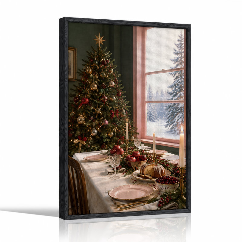 " Holiday Feast Table With Tree And Snow View Christmas ", 48"H x 32"W