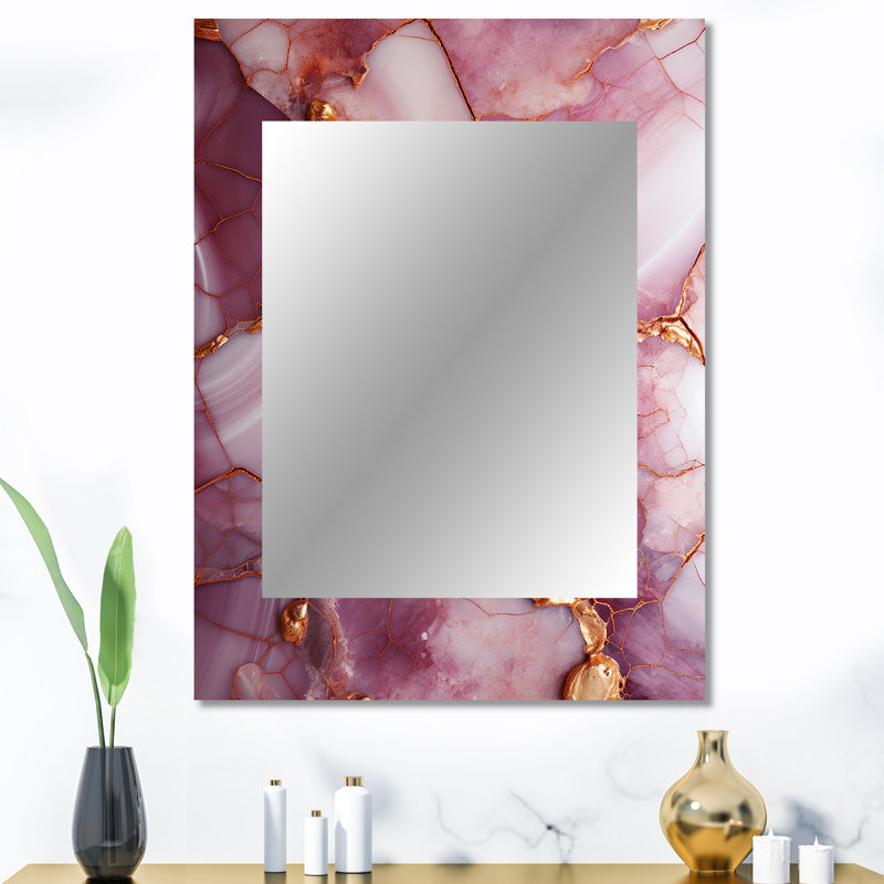 Pink and gold Marble river IV - Abstract Decorative Mirror, Gold Wall Mirror, Printed Metal Art, 40" x 30"