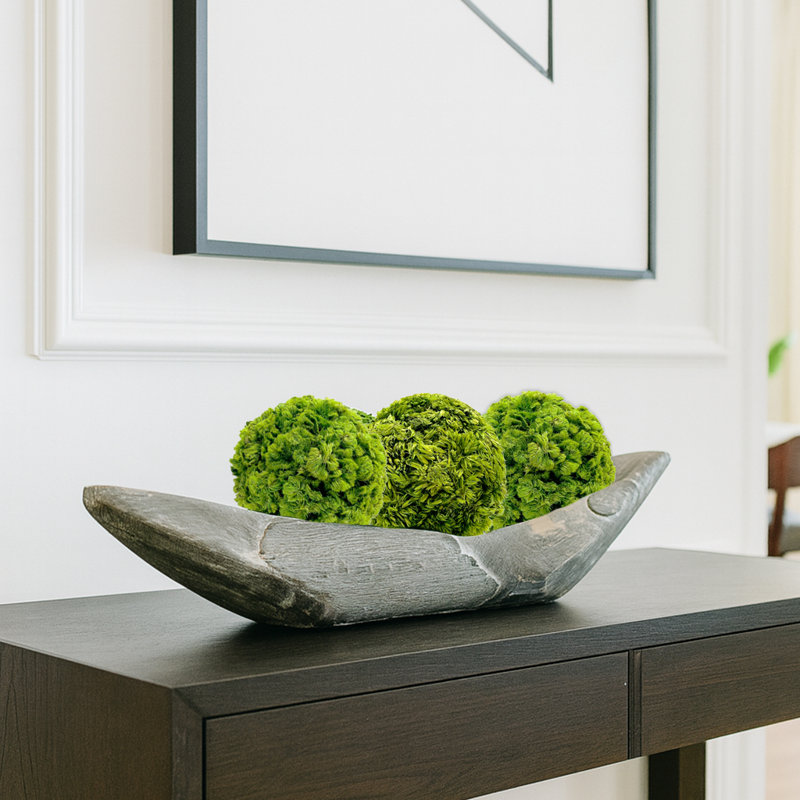 Pamela Decorative Wooden Bowl with Preserved Cockscomb Balls