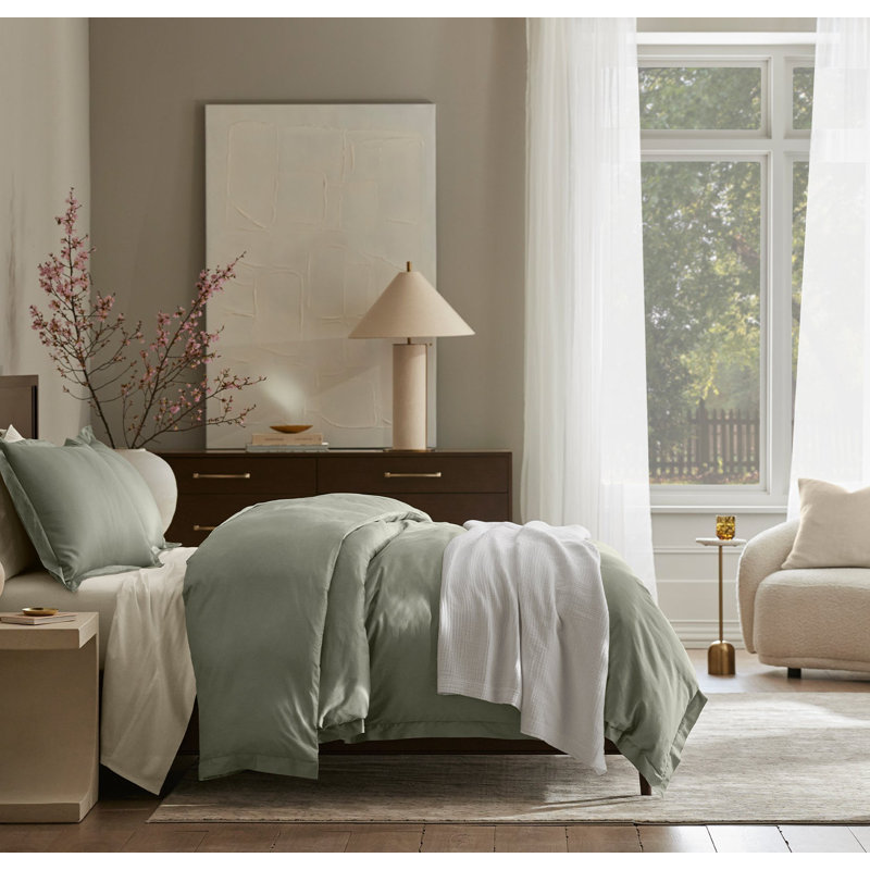 Signature Hemmed Duvet Set, Sageleaf, Twin Duvet Cover + 1 Standard Sham