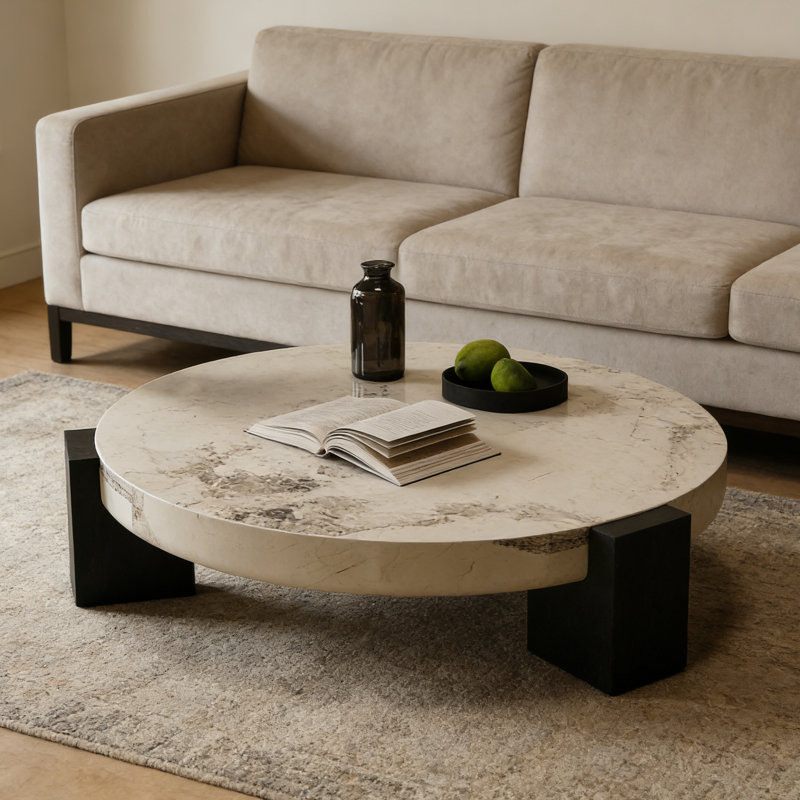Table basse à plateau en marbre de style minimaliste, H 11,81 po x L 35,43 po x l 35,43 po