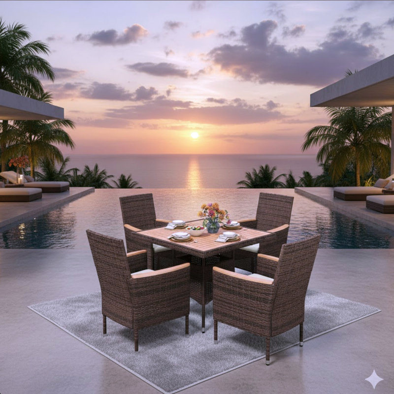 4-Piece All-Weather Brown Rattan Patio Dining Chair