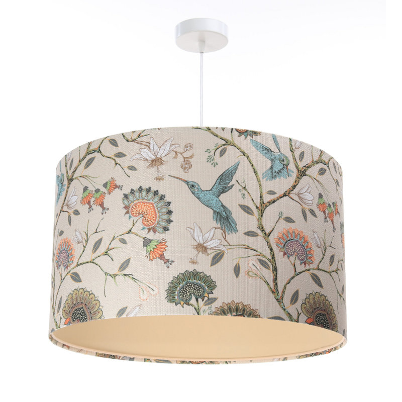 1 - Light Cream Drum Pendant, 117cm H x 60cm W x 60cm D