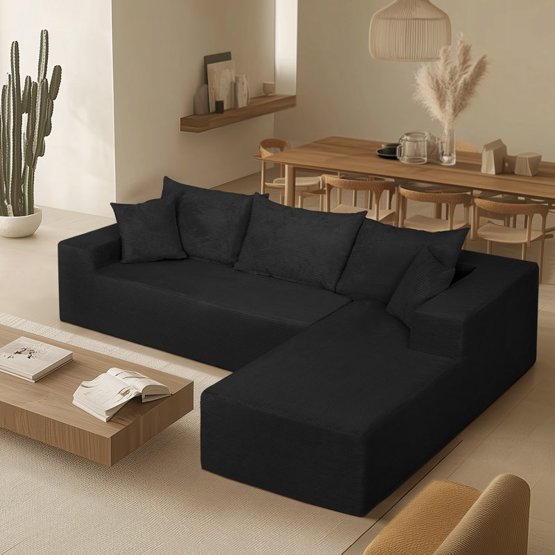Thaxted Boneless 2 - Piece No Assembly Required Upholstery Sofa Free Combination Sofa with Pillow, Black Corduroy