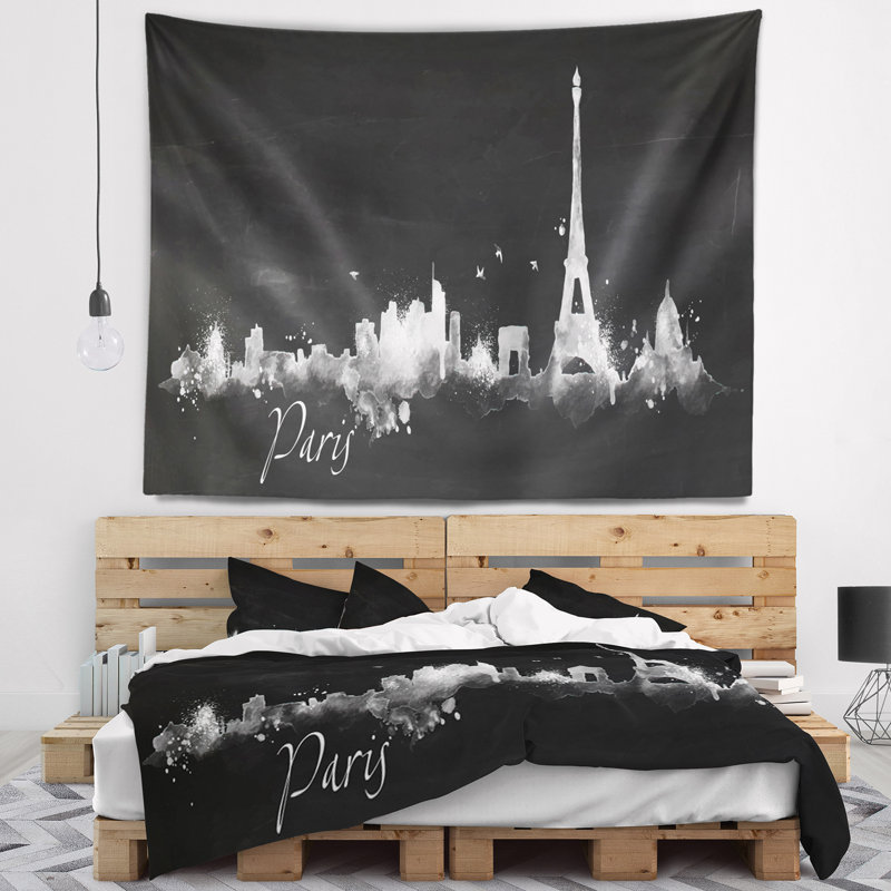 Paysage urbain tapisserie silhouette noire paris, H 32 po x l 39 po