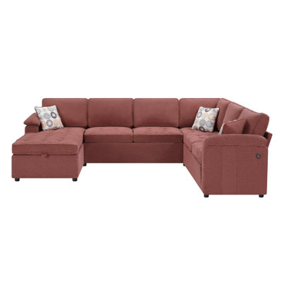 Canapé modulaire en chenille de 116 po de large avec méridienne de rangement, ports USB et coussins décoratifs de 116,1 po de largeur