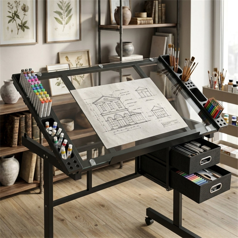 Adjustable Drawing Drafting Table, Black