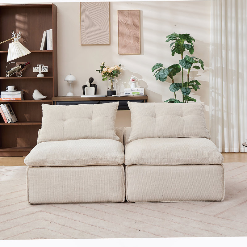 Versatile Modular Sofa With Soft Fabric And Multiple Pillows For Relaxation, Beige 