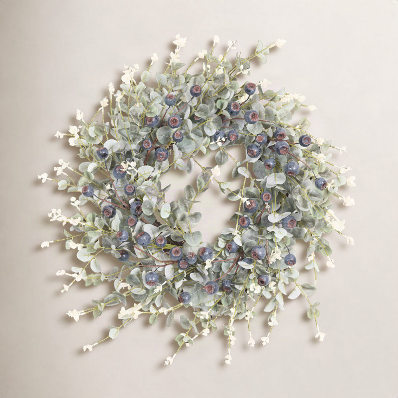 Couronne de porte artificielle 26 po, Vert/bleu